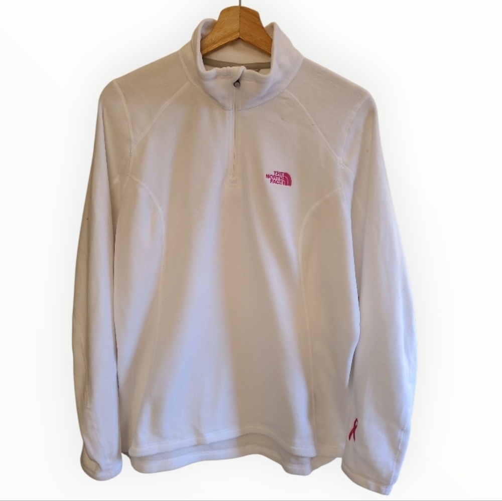 The North Face Polartec Classic 1/4 Zip Fleece Pullover Jacket White Pink Cancer